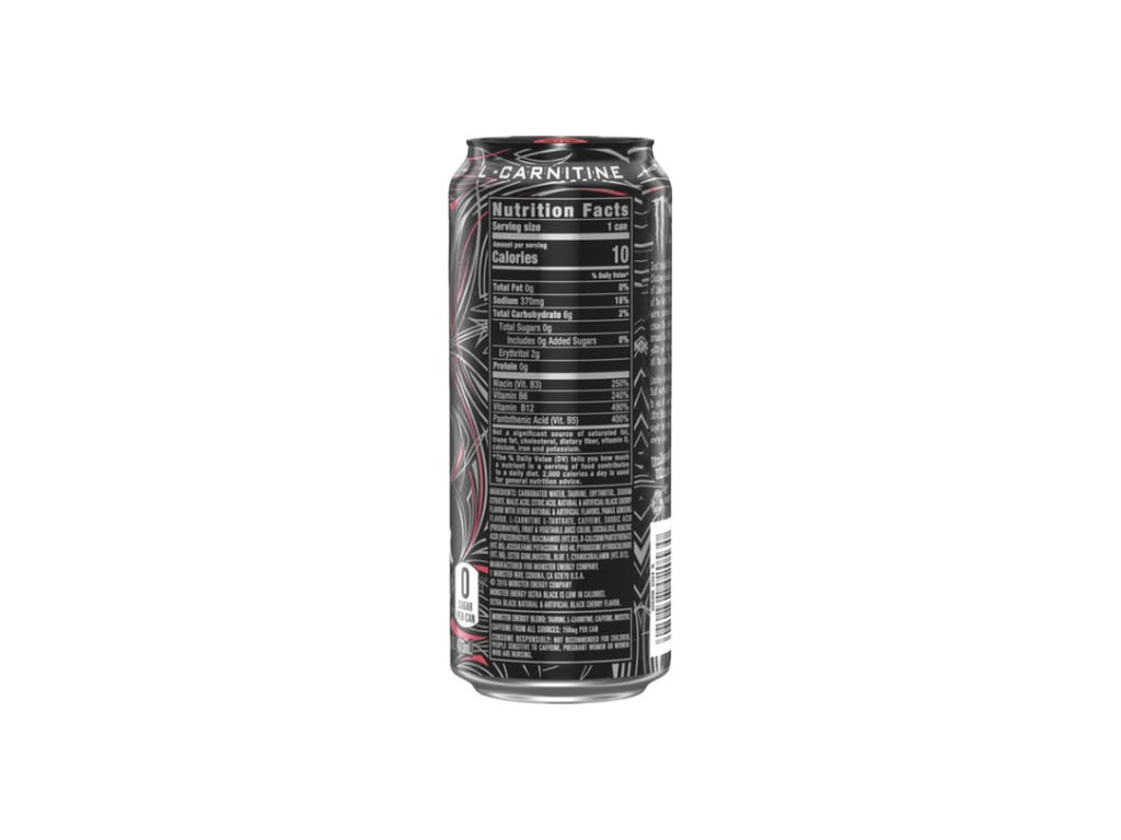 Monster Energy Ultra Black USA 473 ml Rückseite mit Zutaten und Nährwertangaben