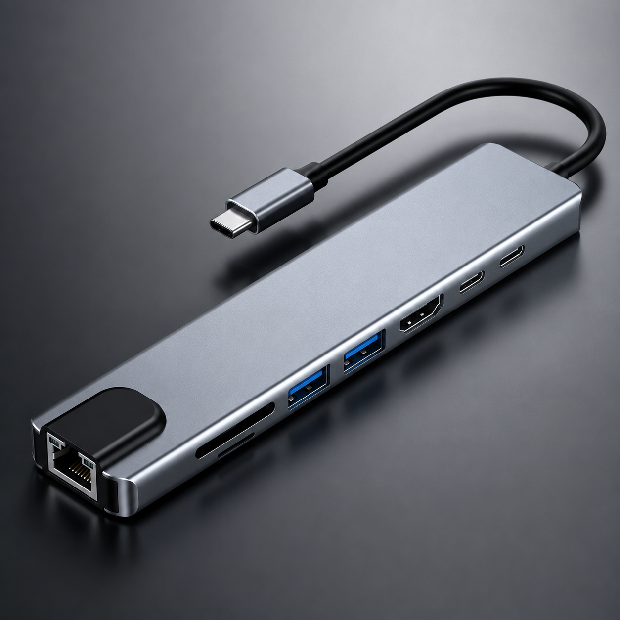 USB-C Hub 8-in-1 Adapter 4K HDMI USB 3.0 LAN SD Kartenleser