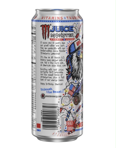 Monster Energy Strawberry Lemonade USA 473 ml Dose Rückseite mit Zutaten und Nährwerten