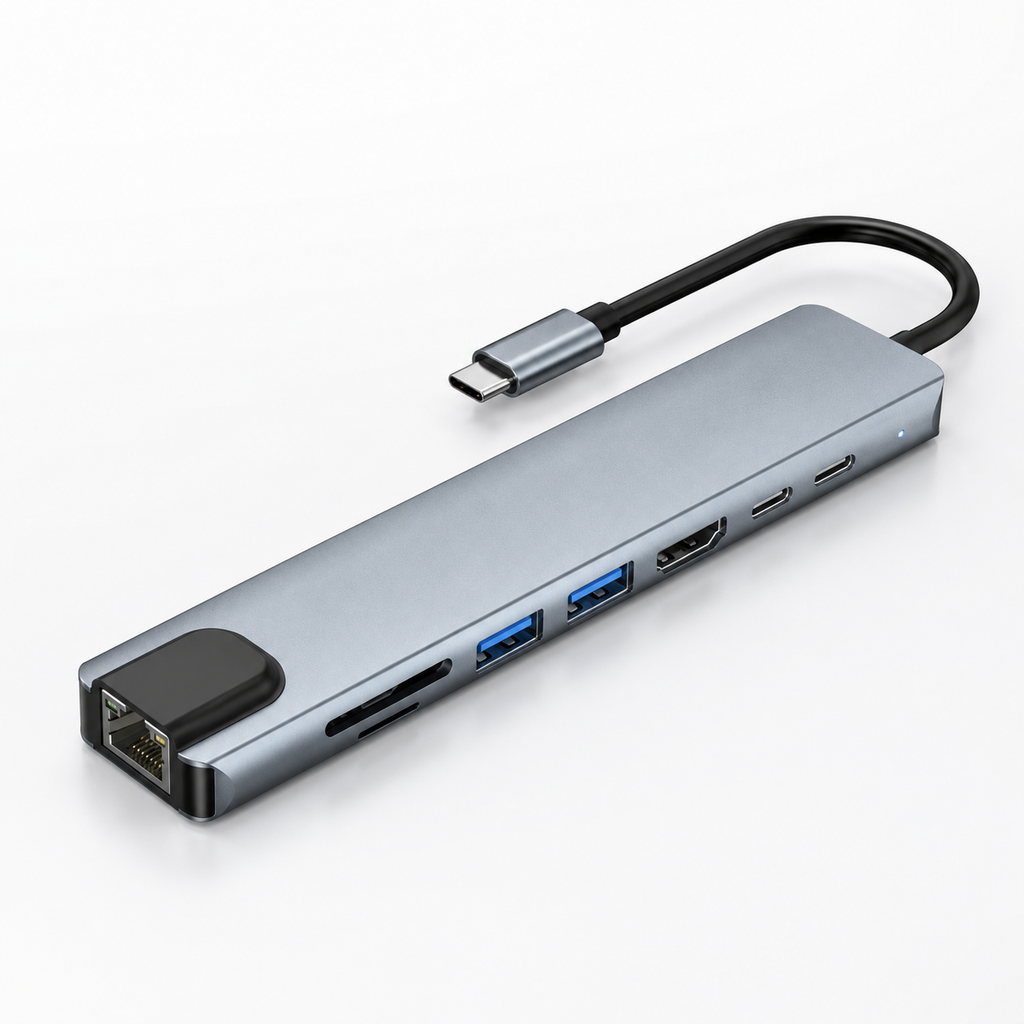 USB-C Hub 8-in-1 Adapter 4K HDMI USB 3.0 LAN SD Kartenleser