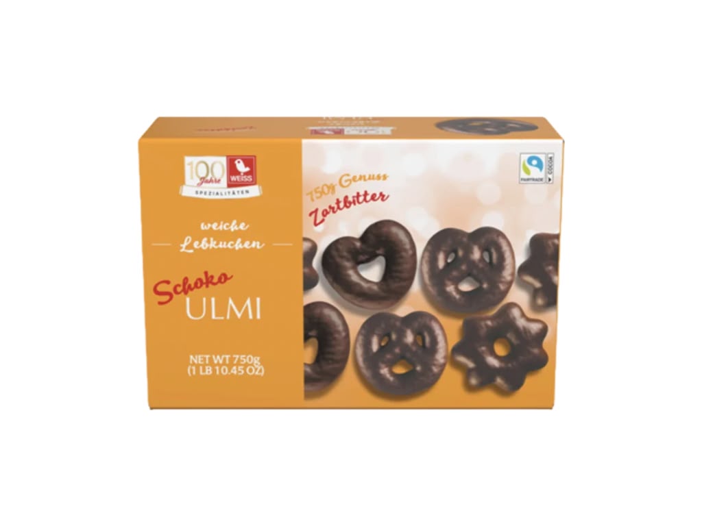 Ulmi chocolat blanc, noir et au lait en cœurs, étoiles et bretzels 750 g