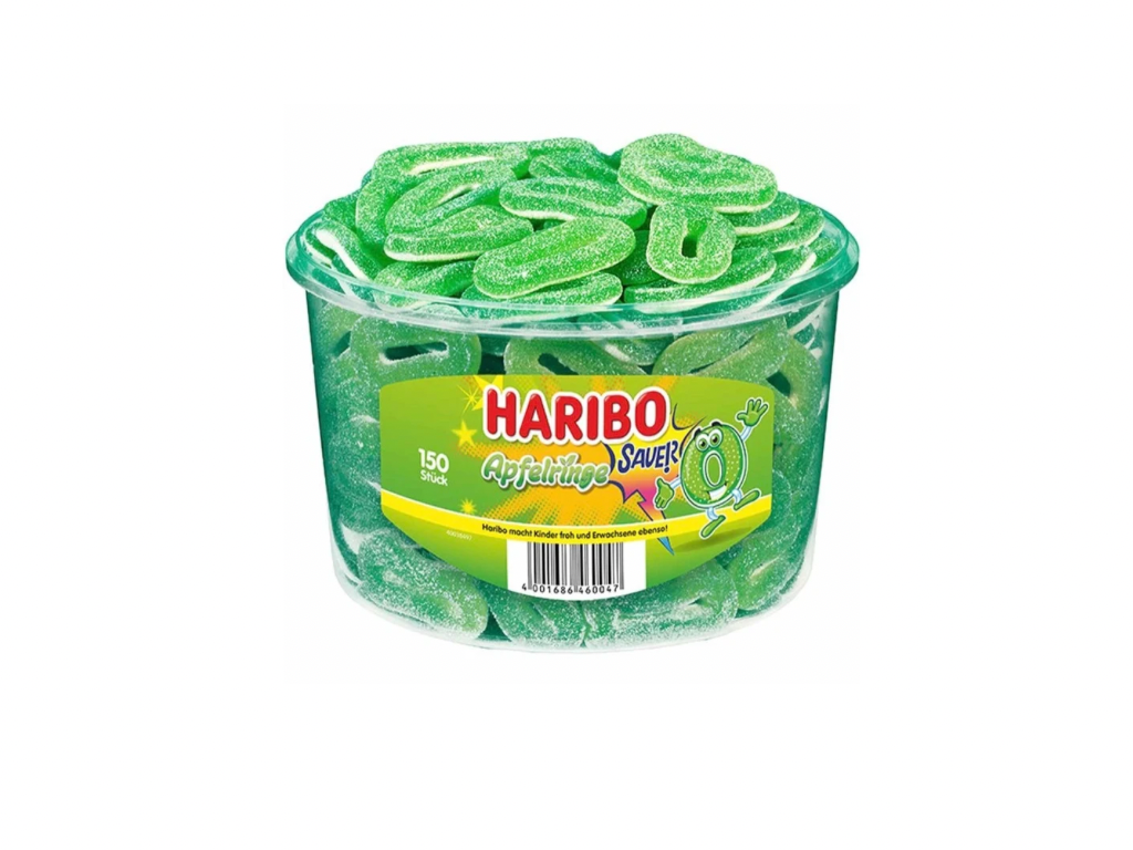 Haribo Saure Apfelringe 150 Stück // 1,2 kg Dose