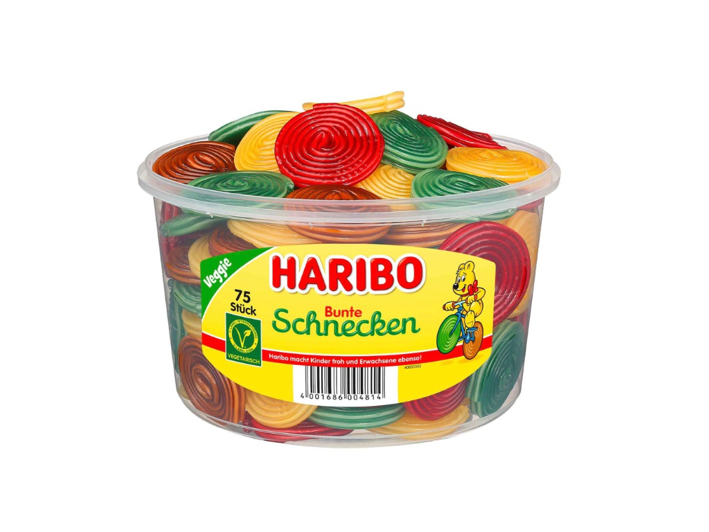Haribo Bunte Schnecken vegetarisch 75er // 1 KG Dose