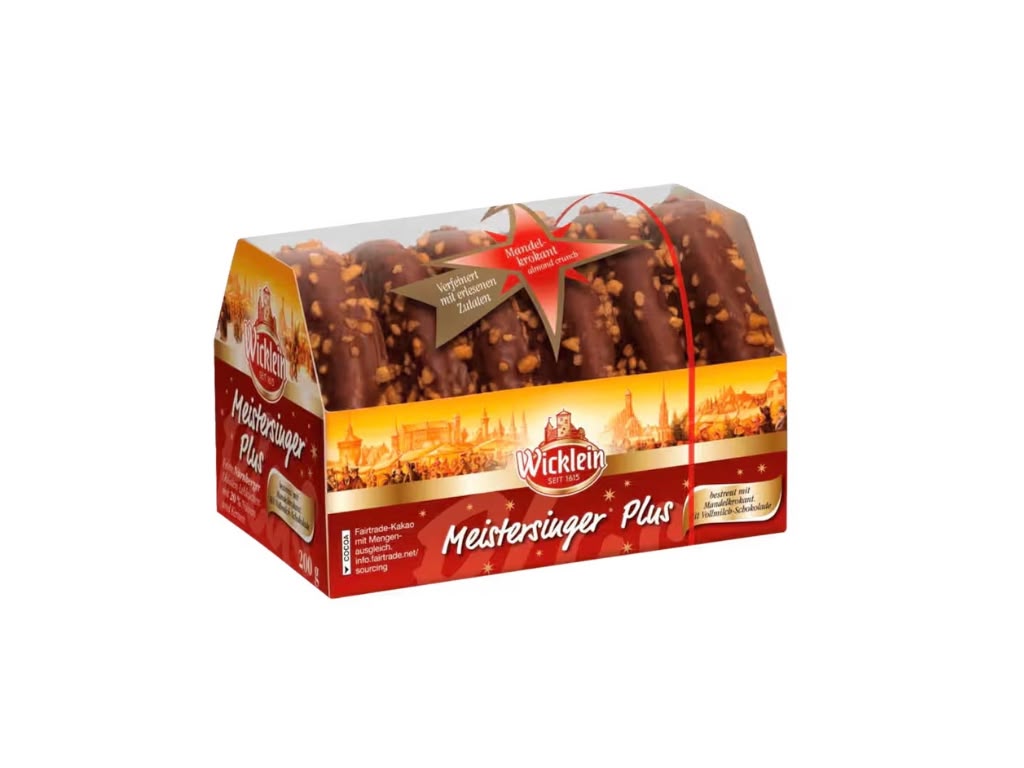 Wicklein Hearts, Stars & Pretzels noir avec croquant aux amandes 275 g