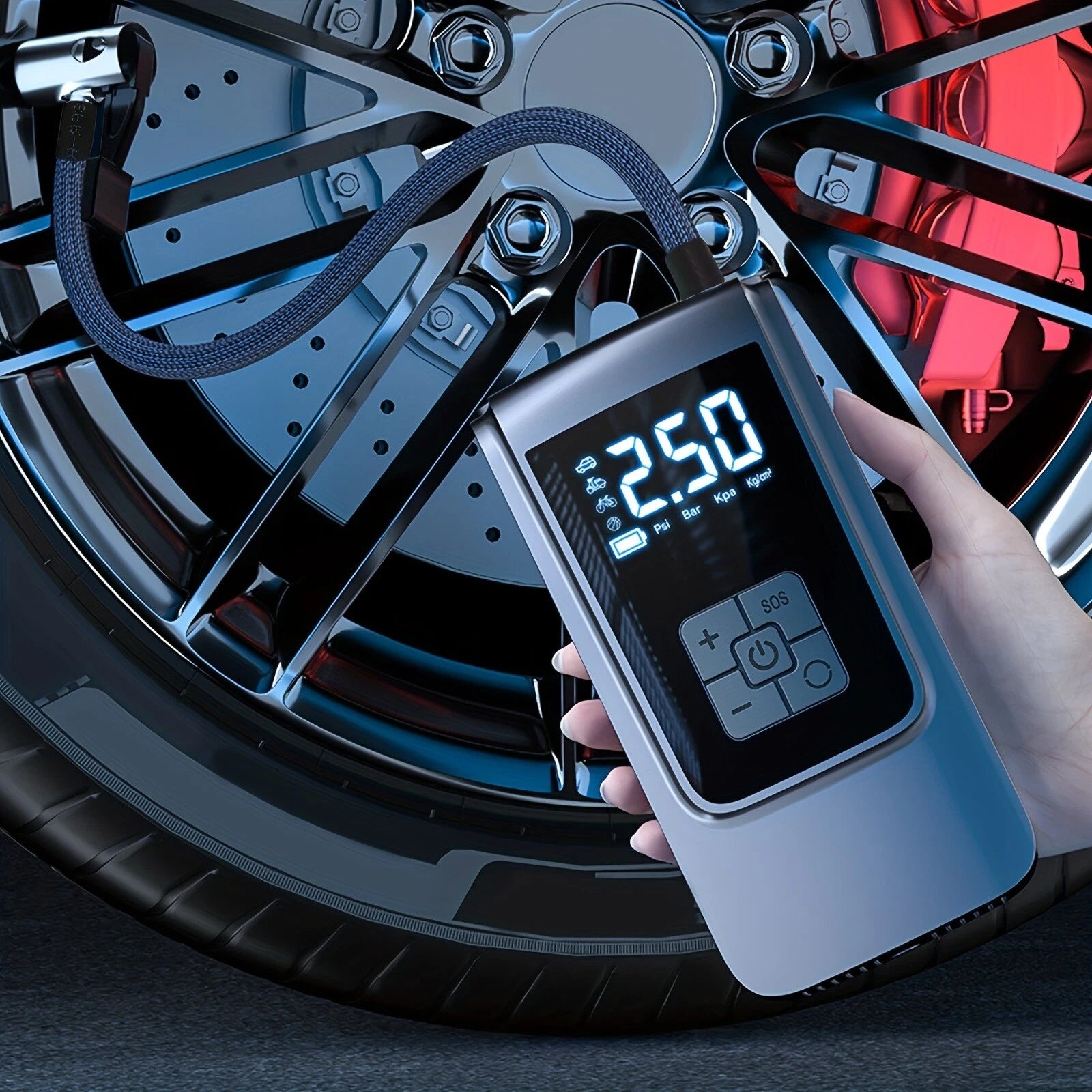 Elektrische Luftpumpe Akku 9000mAh Kabellos Auto Reifen Druckluft Luftkompressor